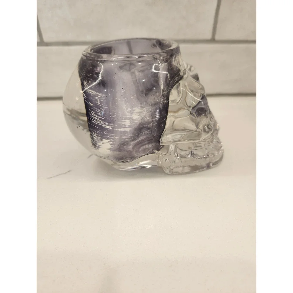 Skull Votive Candle Holder Heavy Glass Smoky Clear Colored Collectible Halloween